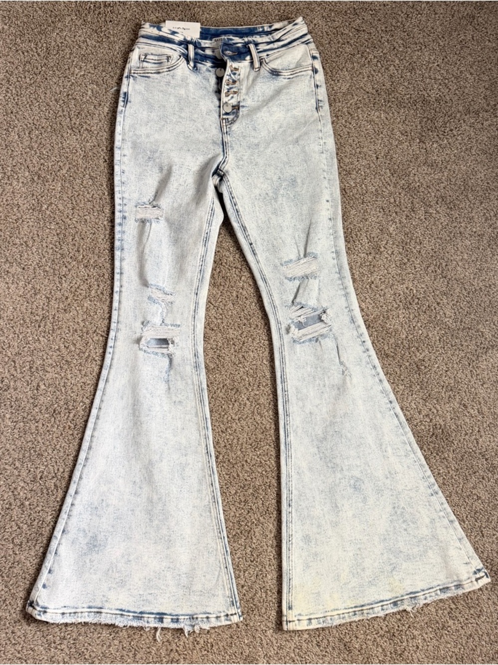 BAYEAS 27 Light Blue Acid-Wash Distressed Flare Jeans - Women's